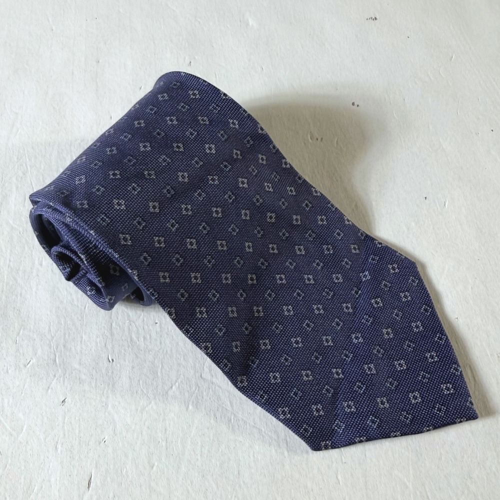 Coach Necktie Mens Navy Blue Silk Geometric 57" Diamond Pattern Handmade Tie